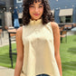 Ruffle Neck Tie Back Top - Latte