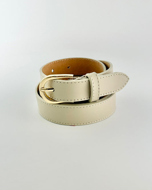 Ivory Skinny Leather Belt