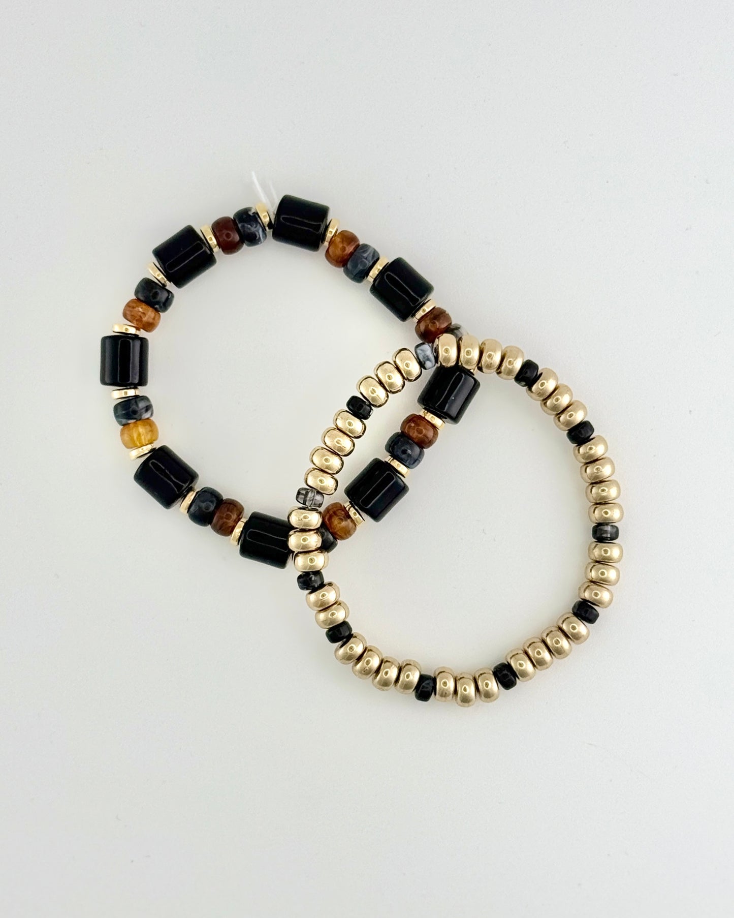 Set Of 2 Black & Gold Stretch Bracelet
