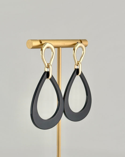 Black Resin Open Teardrop Earrings