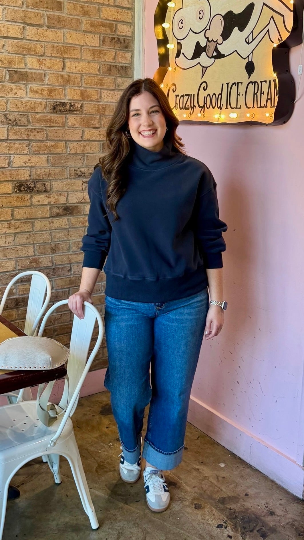 Navy Mock Neck Pullover