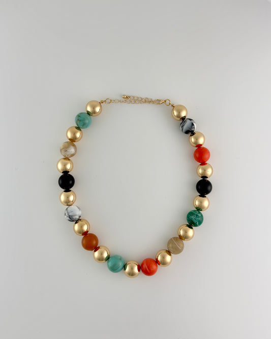 Mixed Stone & Gold Ball Necklace - Multi
