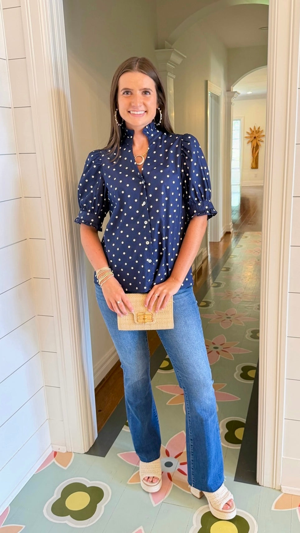 Riley Polka Dot Top - Navy & White