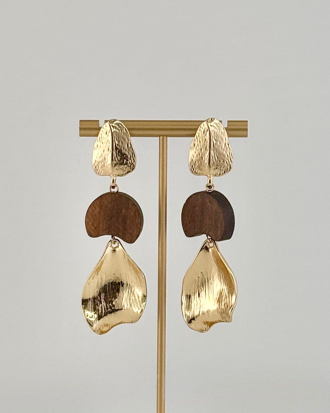 Gold & Wood Statement Drop Earrings