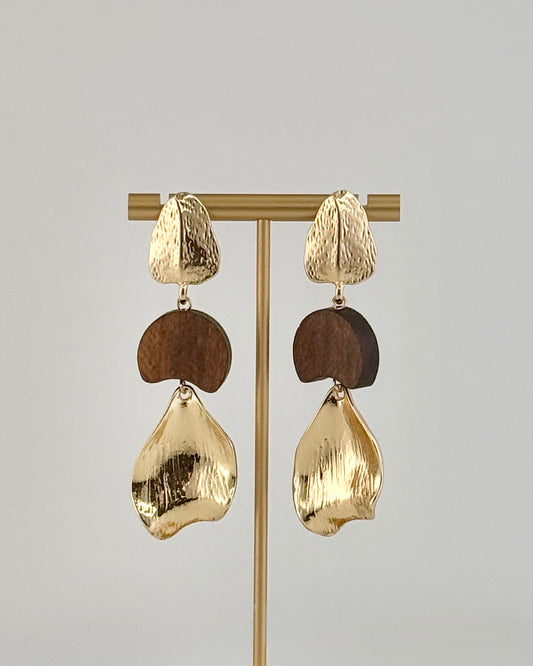 Gold & Wood Statement Drop Earrings