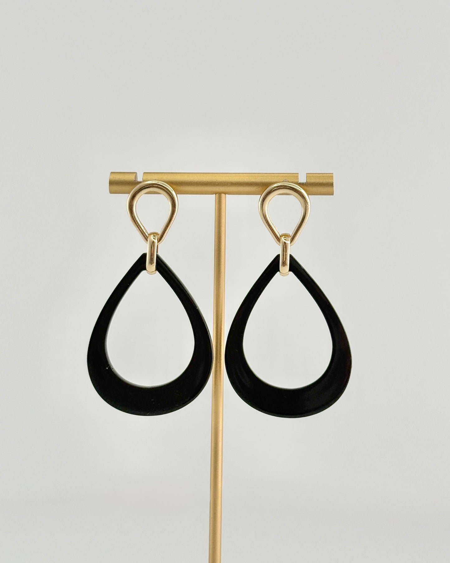 Black Resin Open Teardrop Earrings