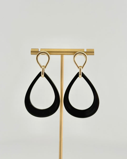 Black Resin Open Teardrop Earrings