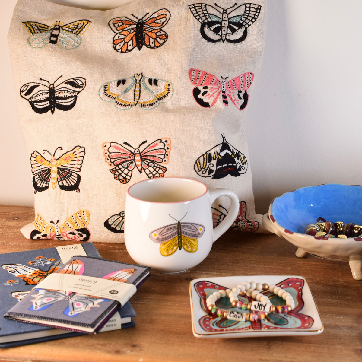 Flutter Butterfly Embroidered Tote