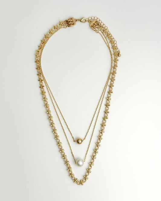 Triple Layered Necklace w/Pearl
