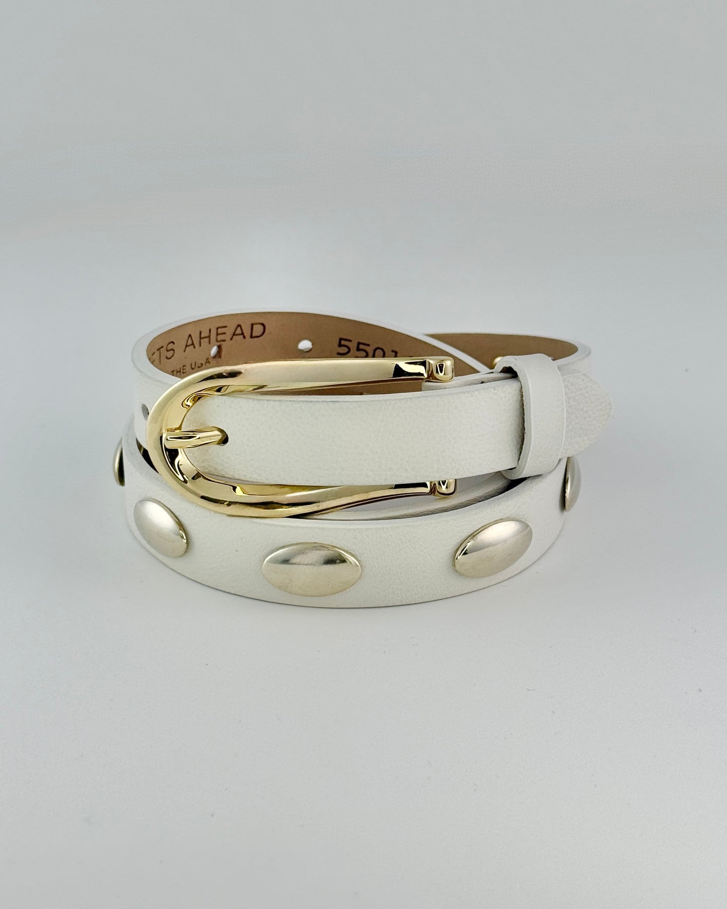White Leather Belt With Oval Silver Studs