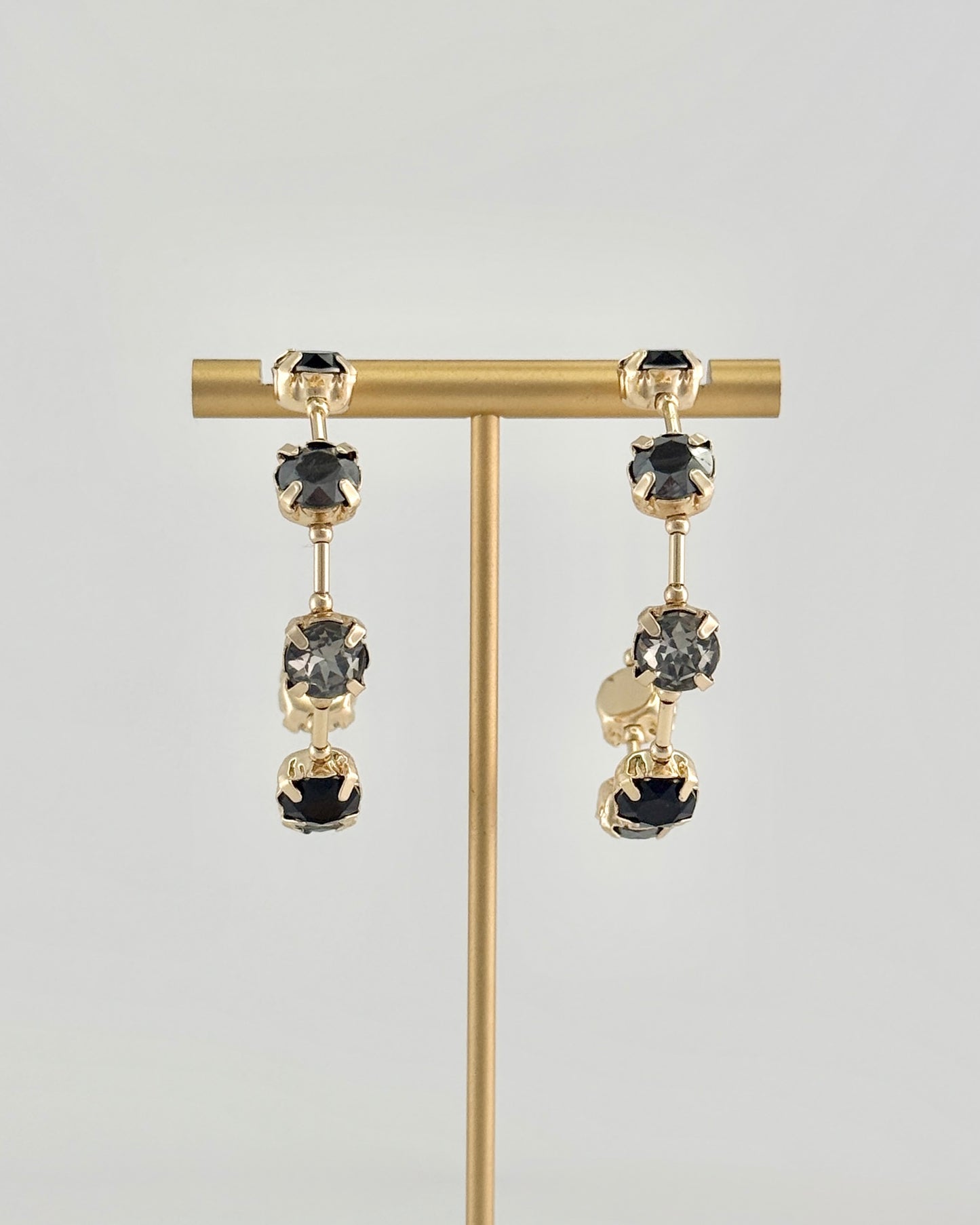 Gold With Black Crystal Hoop Earrings