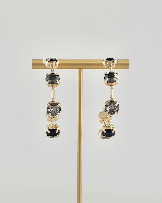 Gold With Black Crystal Hoop Earrings