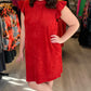 So Faux Suede Flutter Sleeve Dress - Red