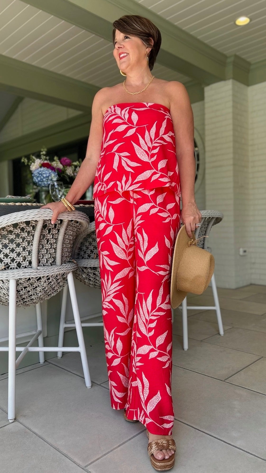 Elaine Red Leaf Print Pants