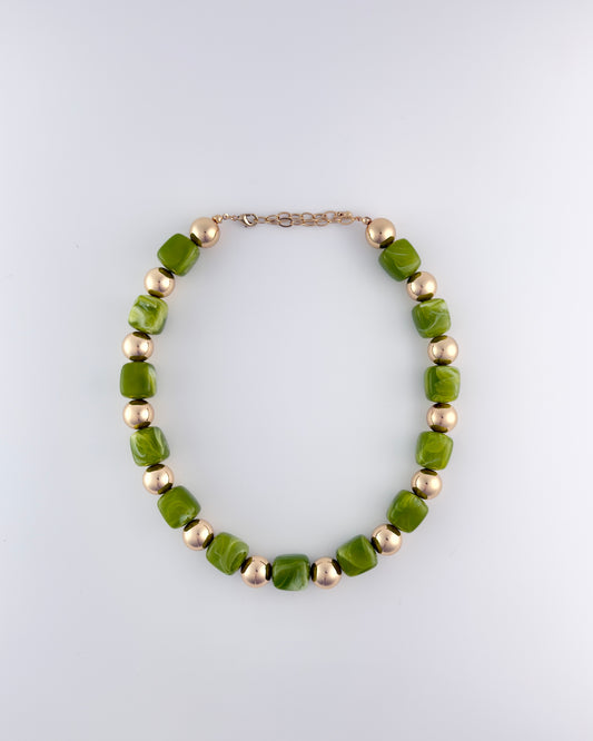 Gold & Olive Bead Necklace