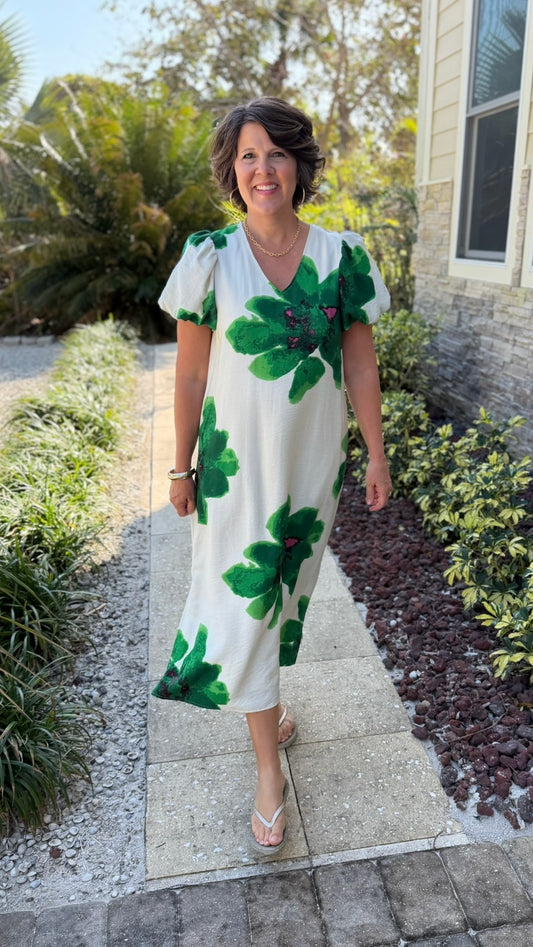Bella Floral Dress - Kelly Green
