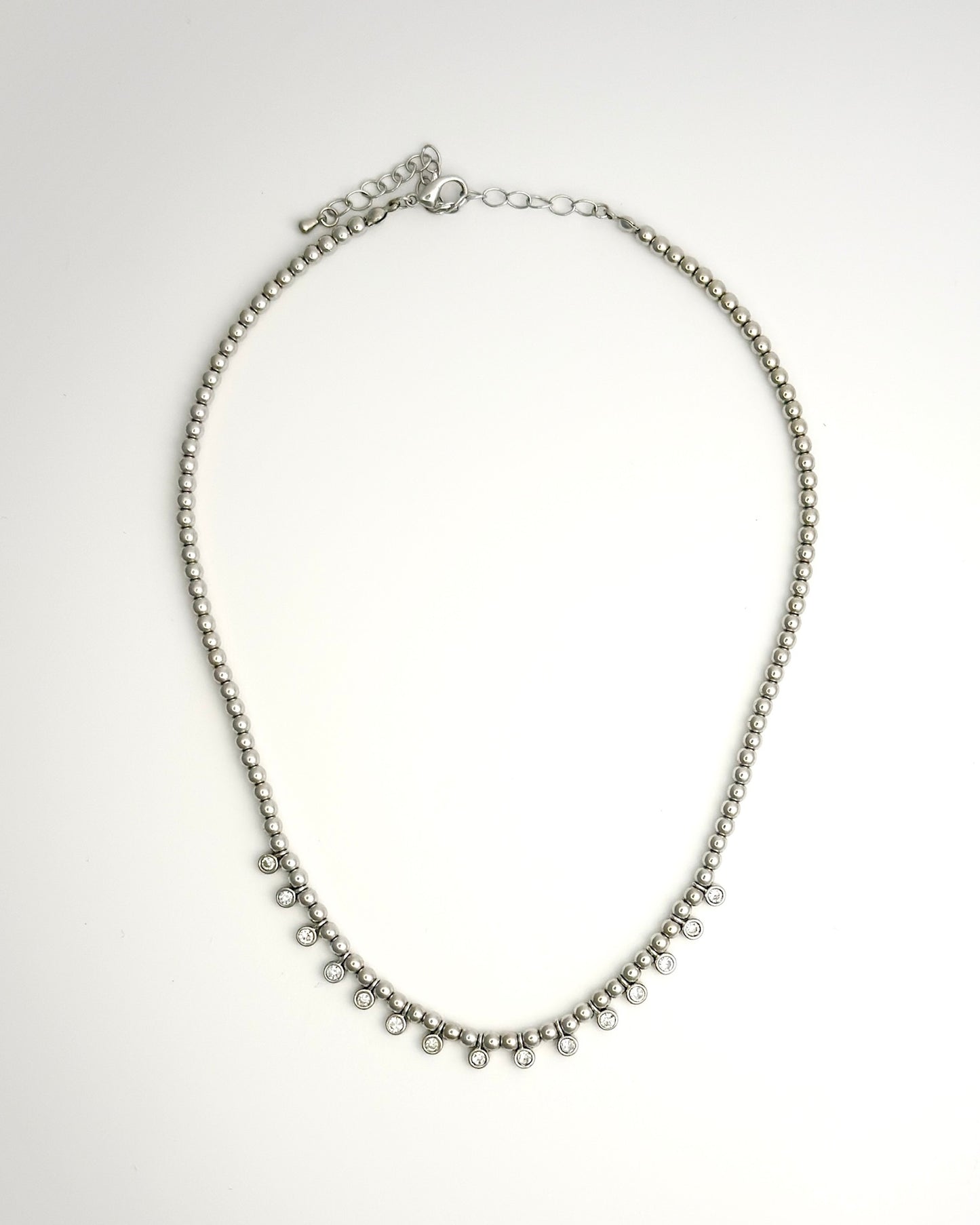 Silver Bead And Crystal Necklace