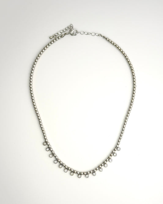 Silver Bead And Crystal Necklace