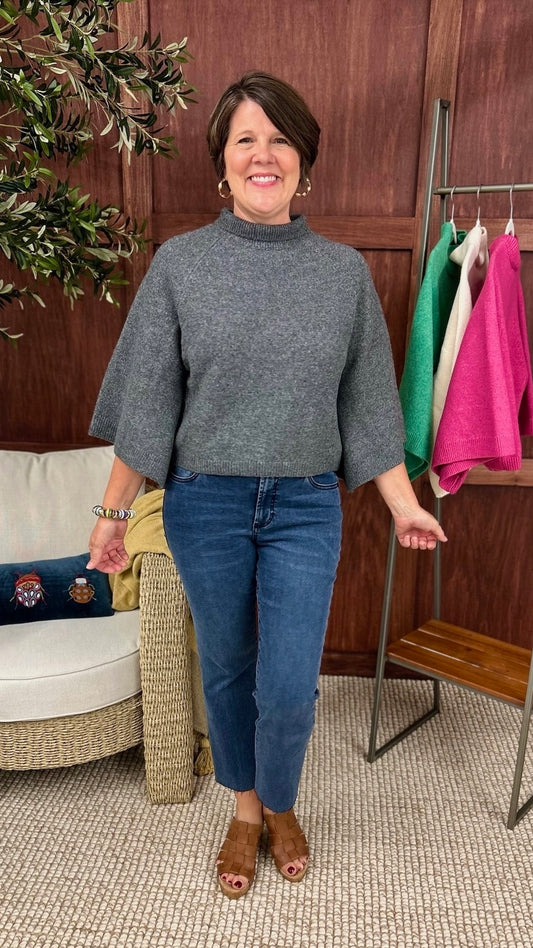 Wide Sleeve Turtleneck Sweater - Charcoal