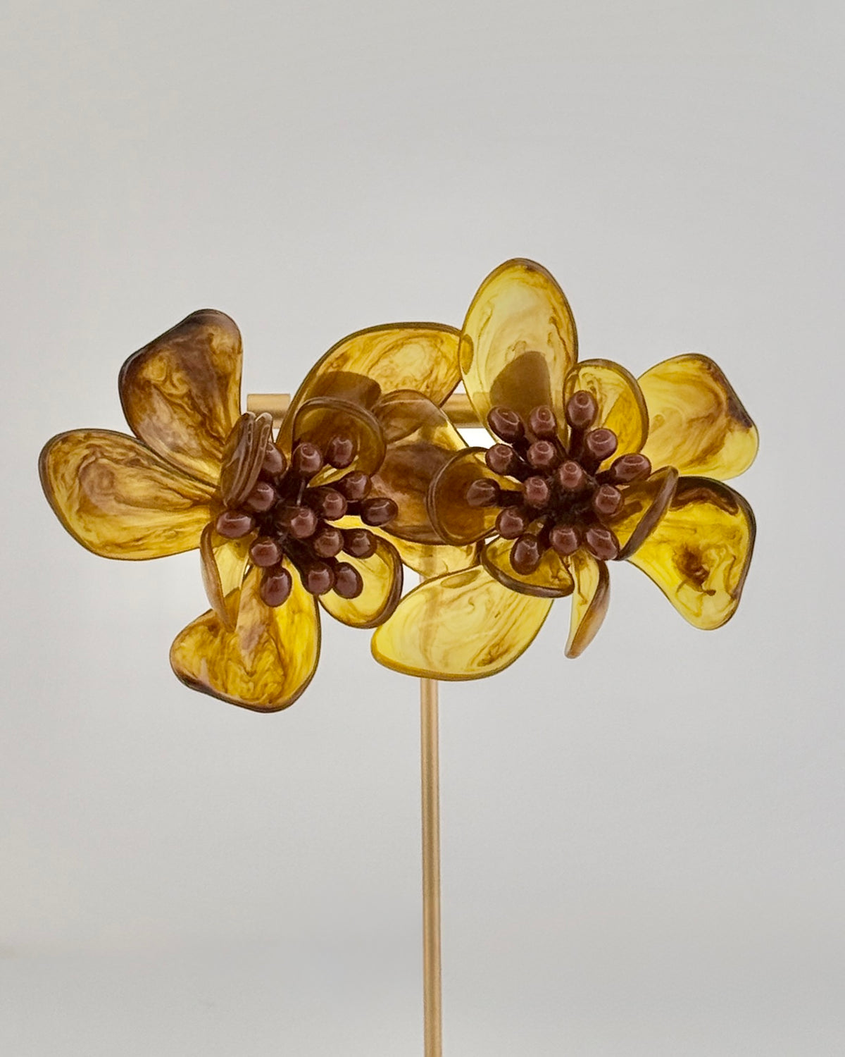 Resin Flower Statement Earrings - Brown