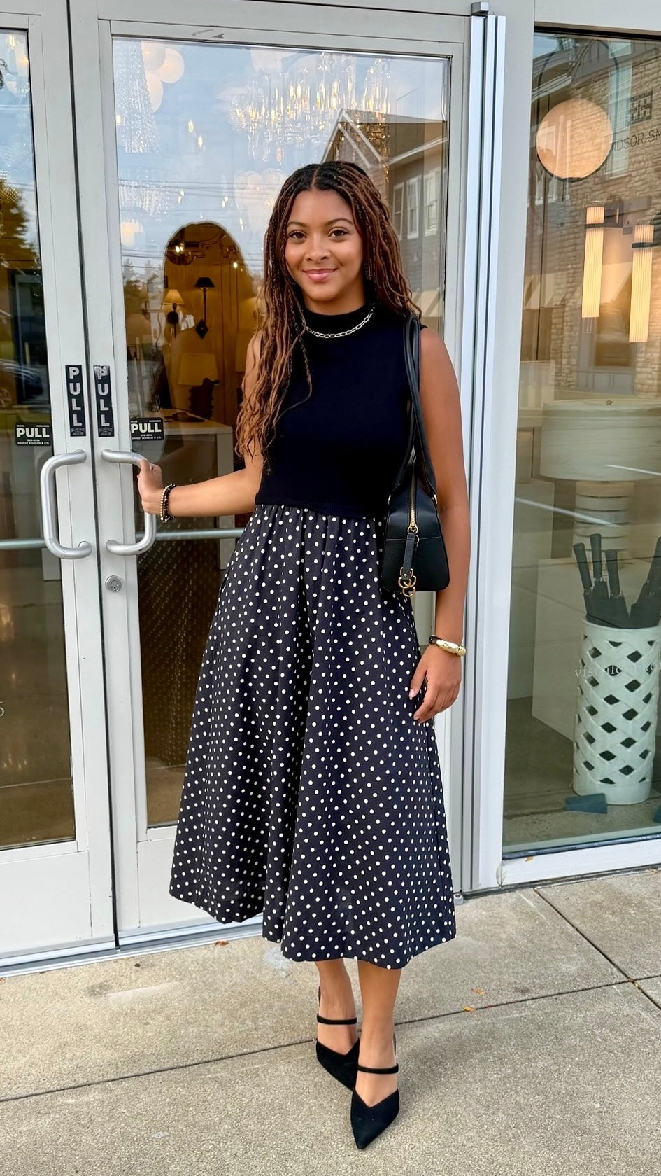 Colleen Polka Dot Sweater Top  Dress - Black
