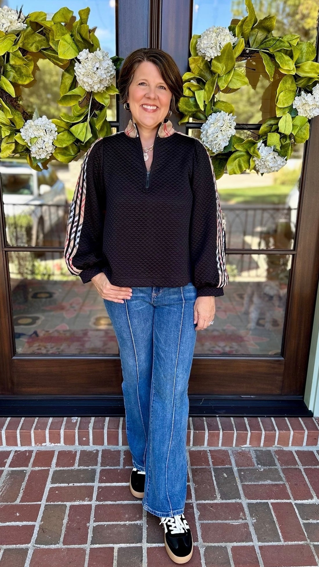Vienna Quilted Quarter Zip - Black & Plaid