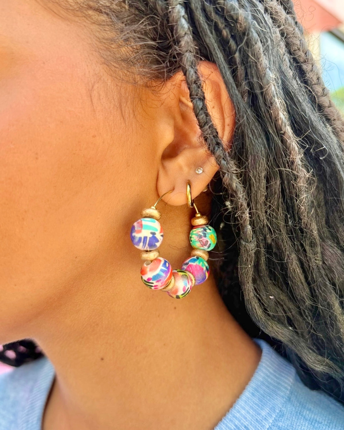 Beaded Rainbow Hoop Earrings