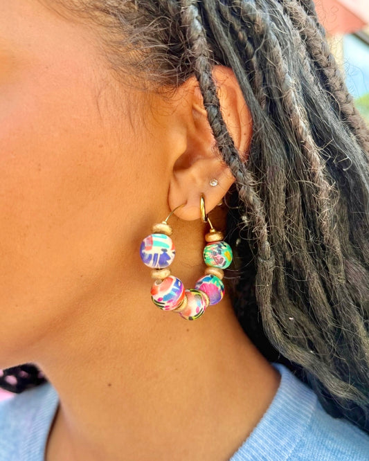 Beaded Rainbow Hoop Earrings