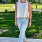 Natasha Sleeveless Top - Ivory with Toffee Trim
