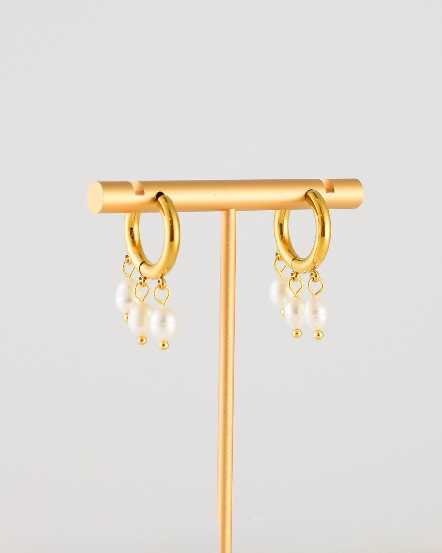 Triple Pearl Charm Huggie Earrings