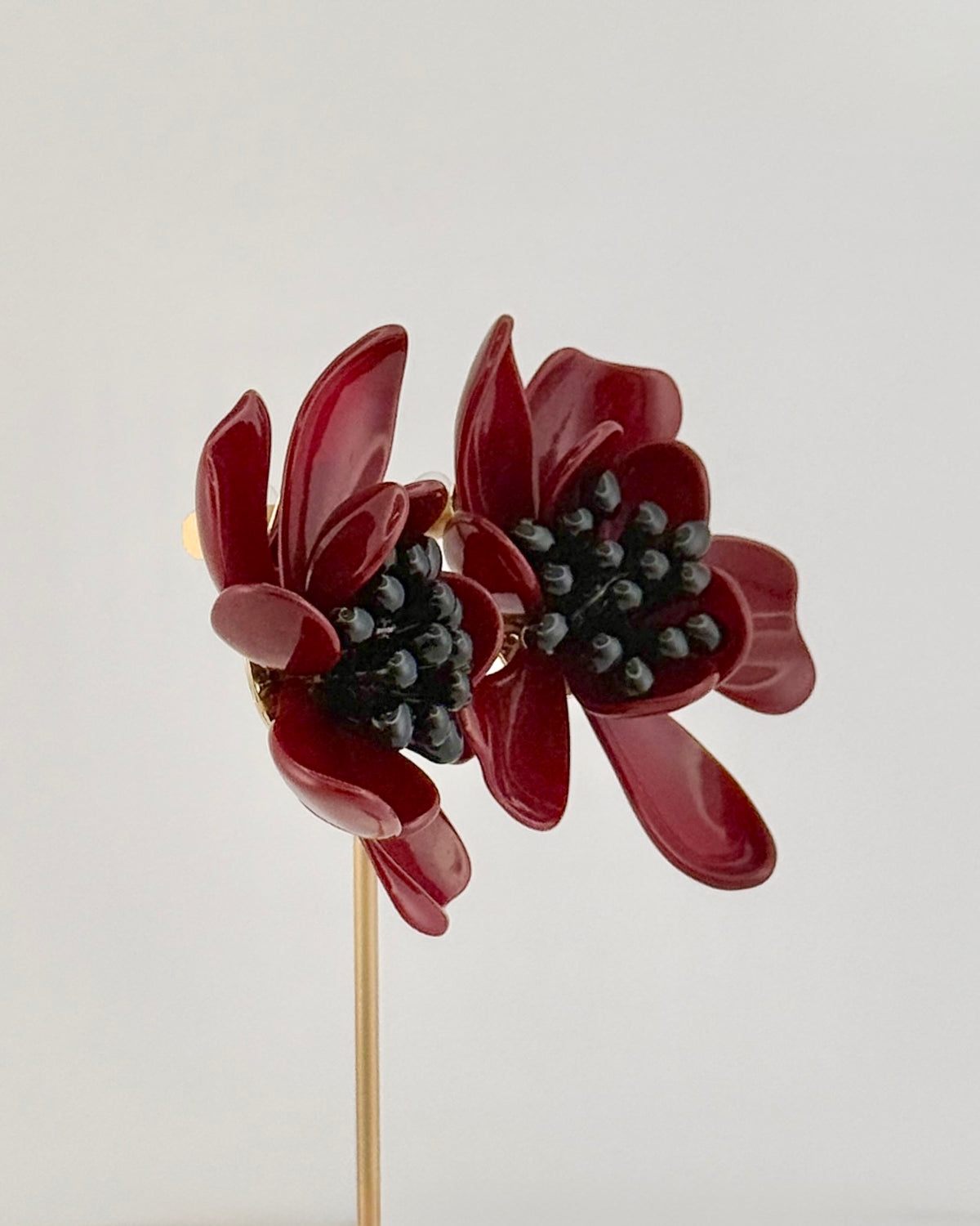 Resin Flower Statement Earrings - Red