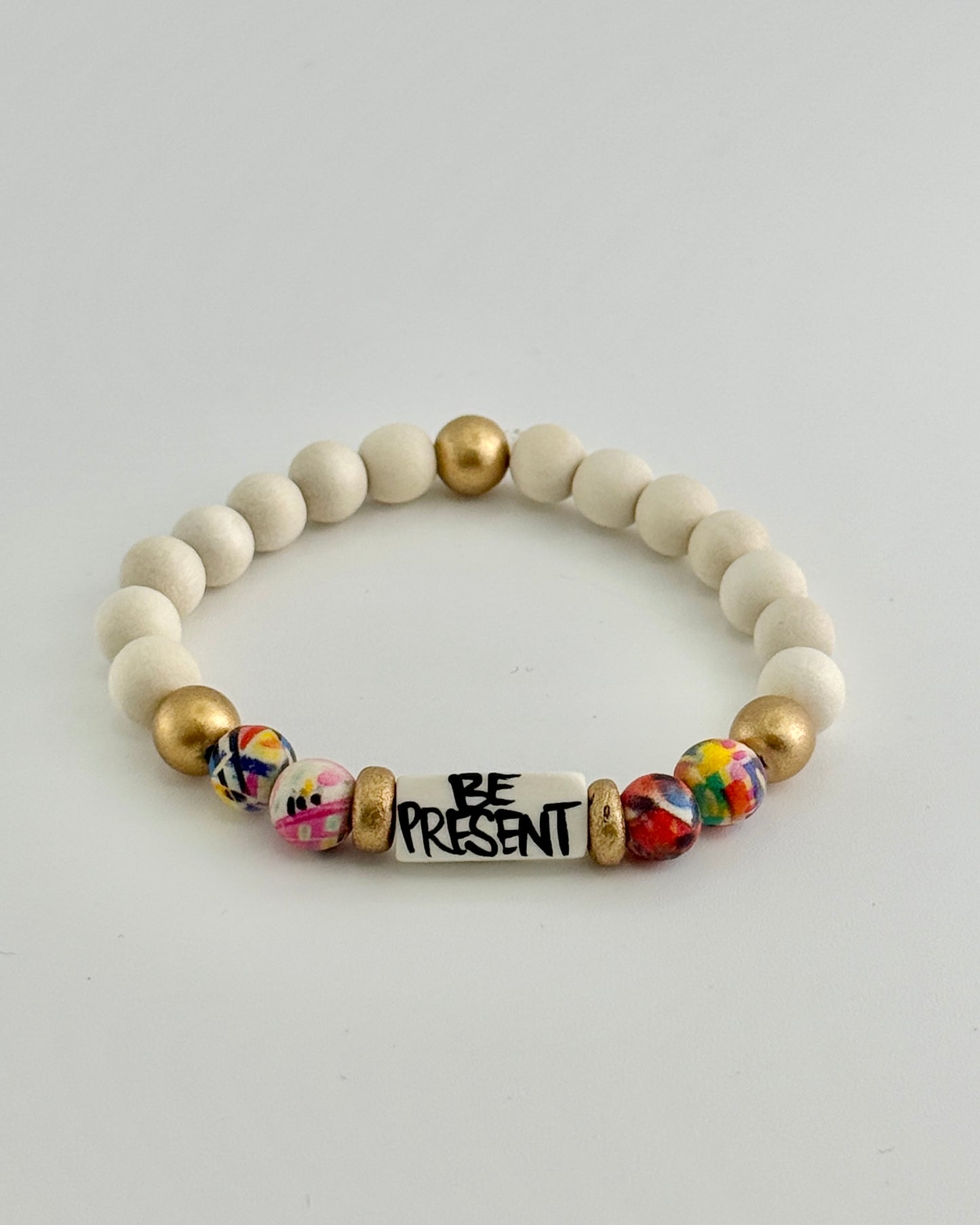 Be Present Wood Bead Bracelet
