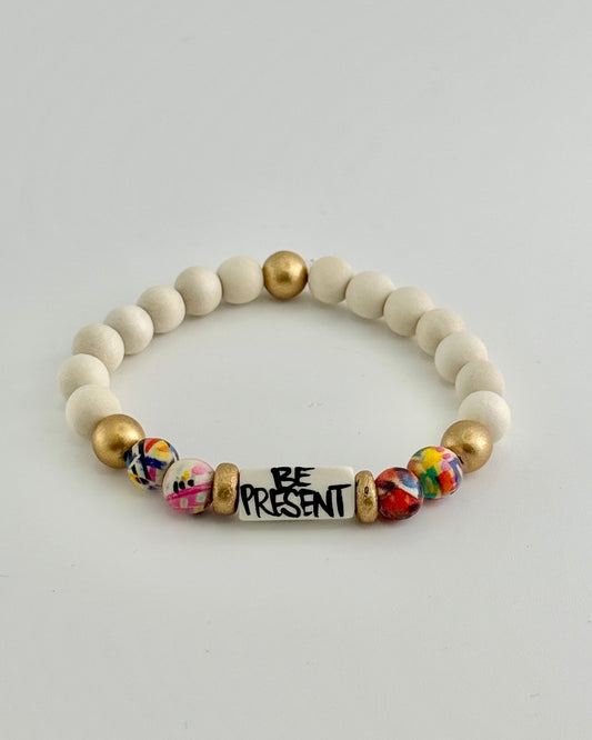 Be Present Wood Bead Bracelet