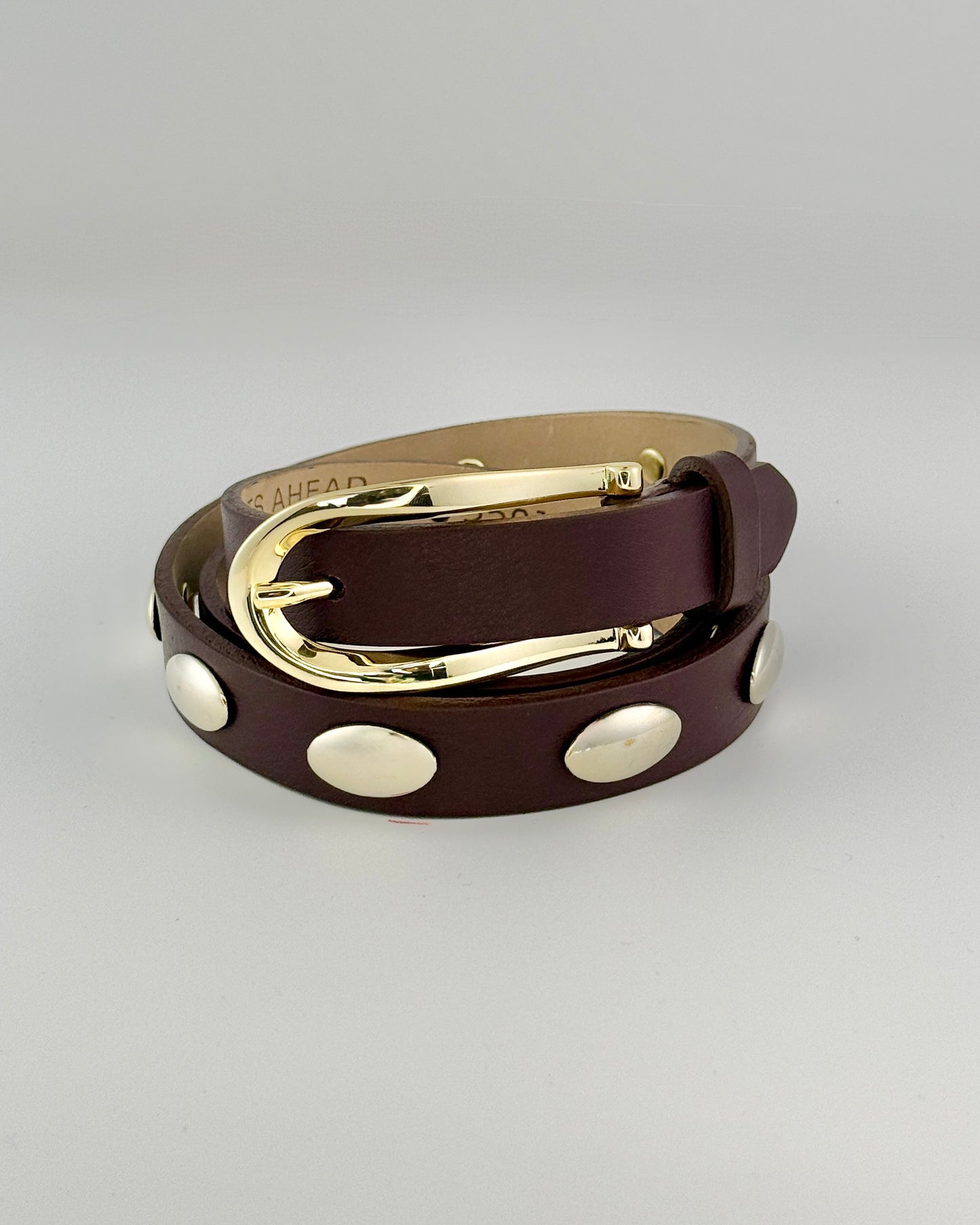 Coffee Leather Belt With Silver Oval Studs