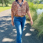 Celeste Collared Top - Navy & Terra Cotta
