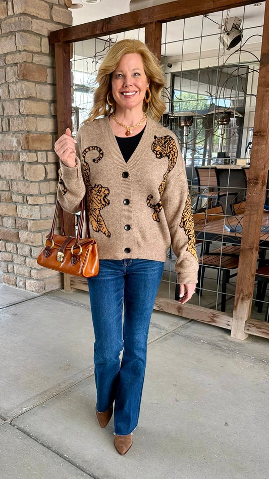 Wild Tiger Knit Cardigan - Oatmeal