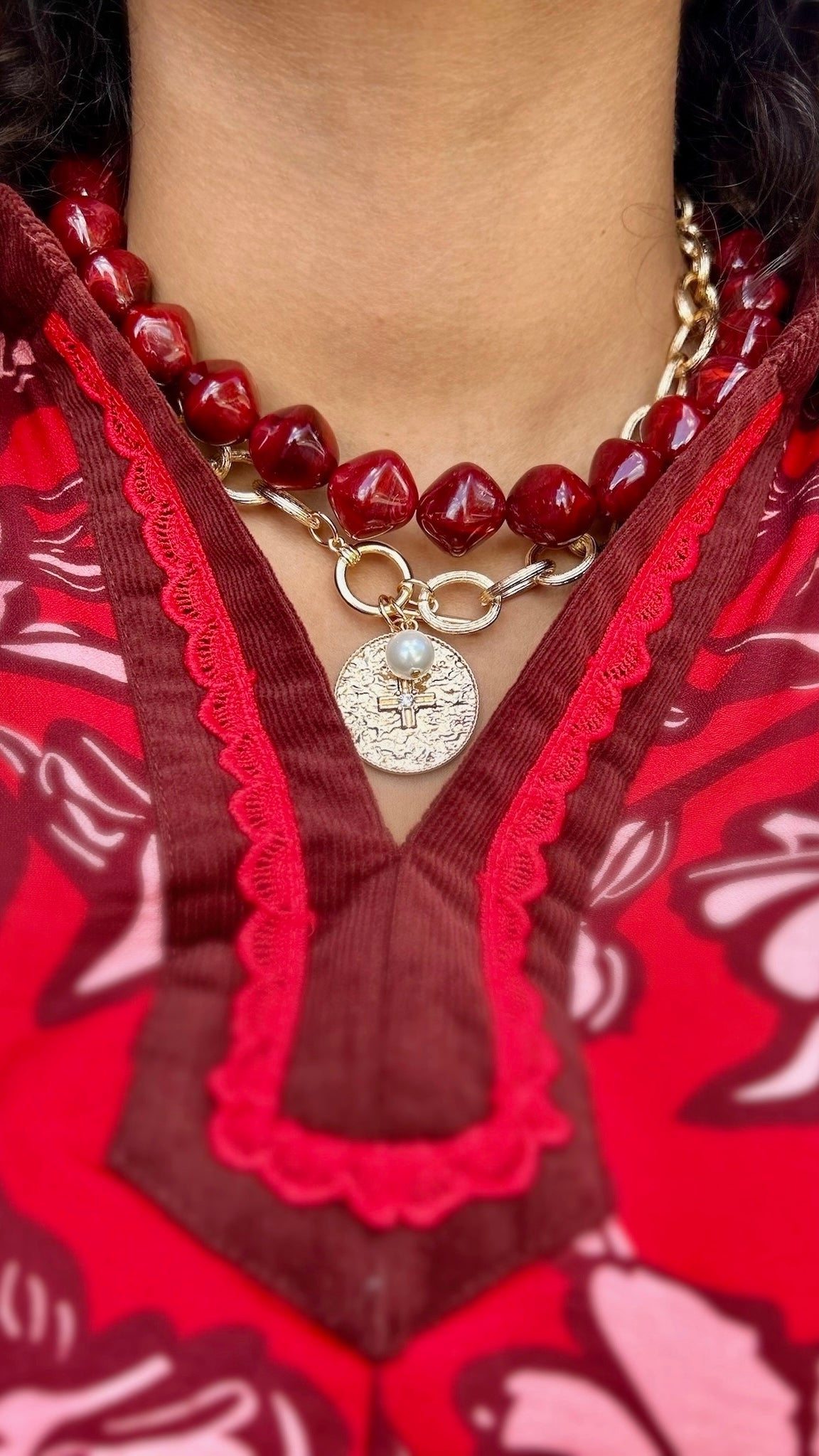 Red & Brown Floral Top