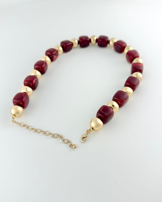 Gold & Burgundy Bead Necklace