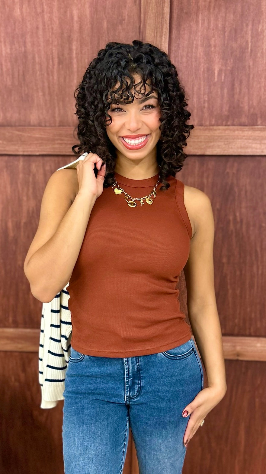 Naylani Knit Sleeveless Top - Brick
