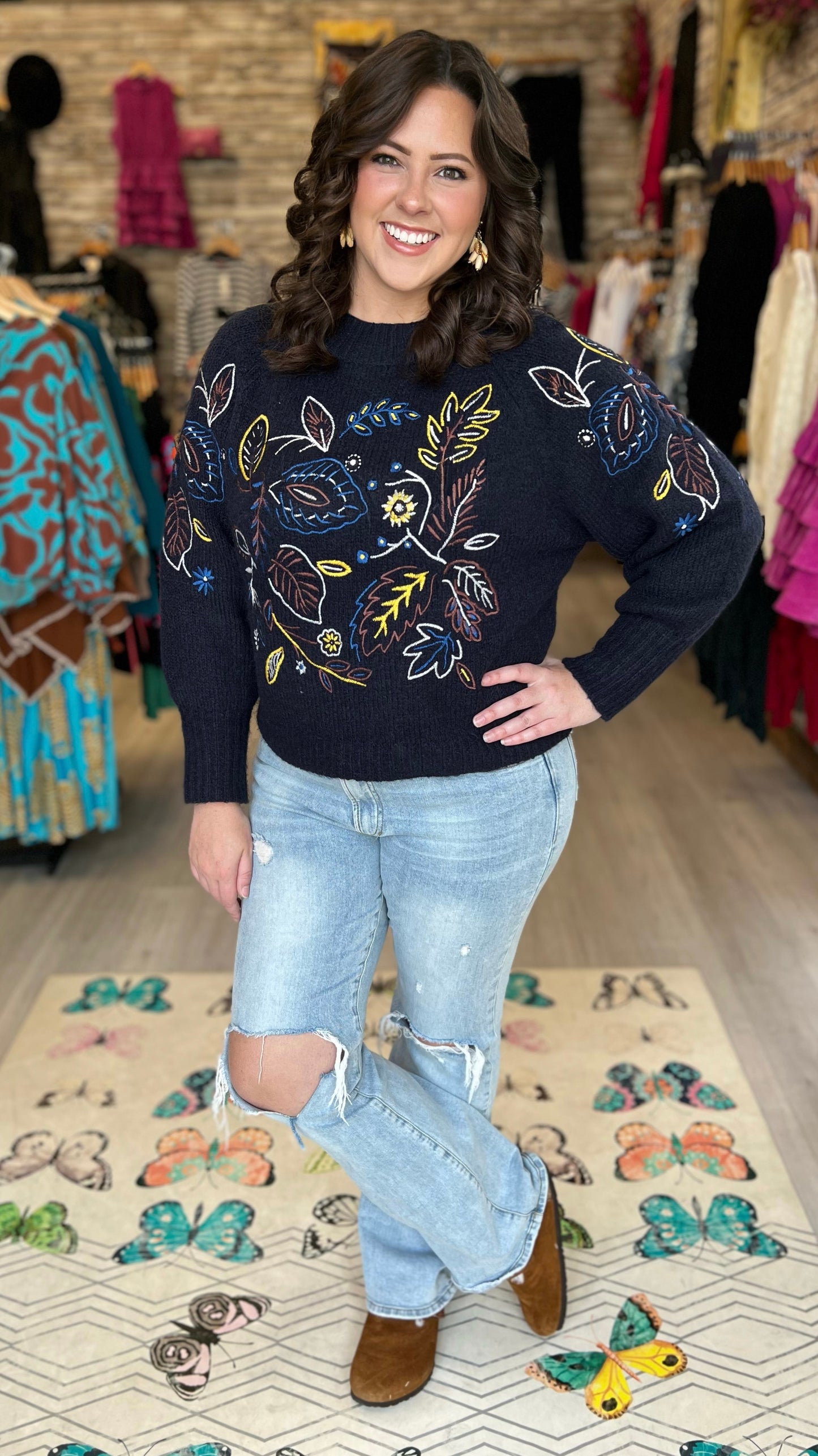 Embroidered Solstice Sweater - Navy