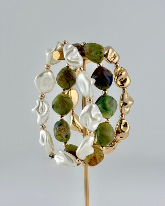 Baroque Pearl & Stone Bracelet - Green