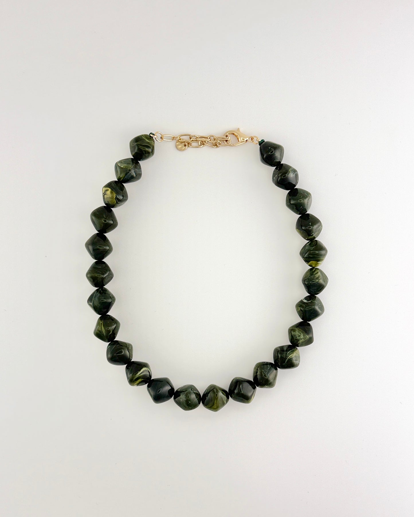 Marble Pebble Stone Necklace - Olive