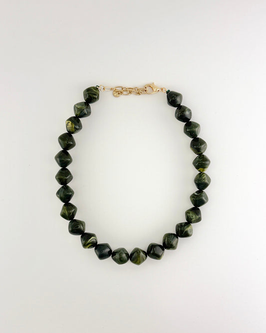 Marble Pebble Stone Necklace - Olive