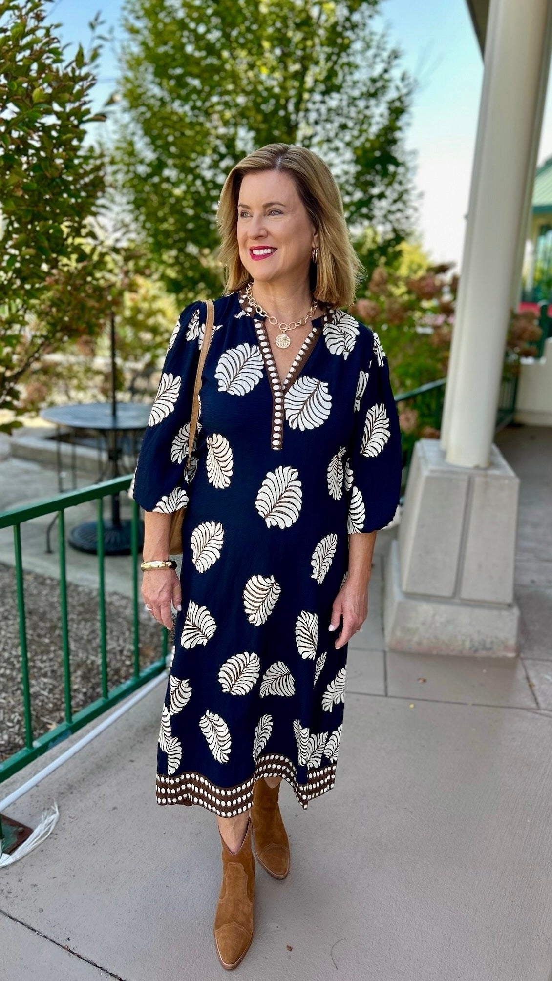 Nicole Border Print Midi Dress