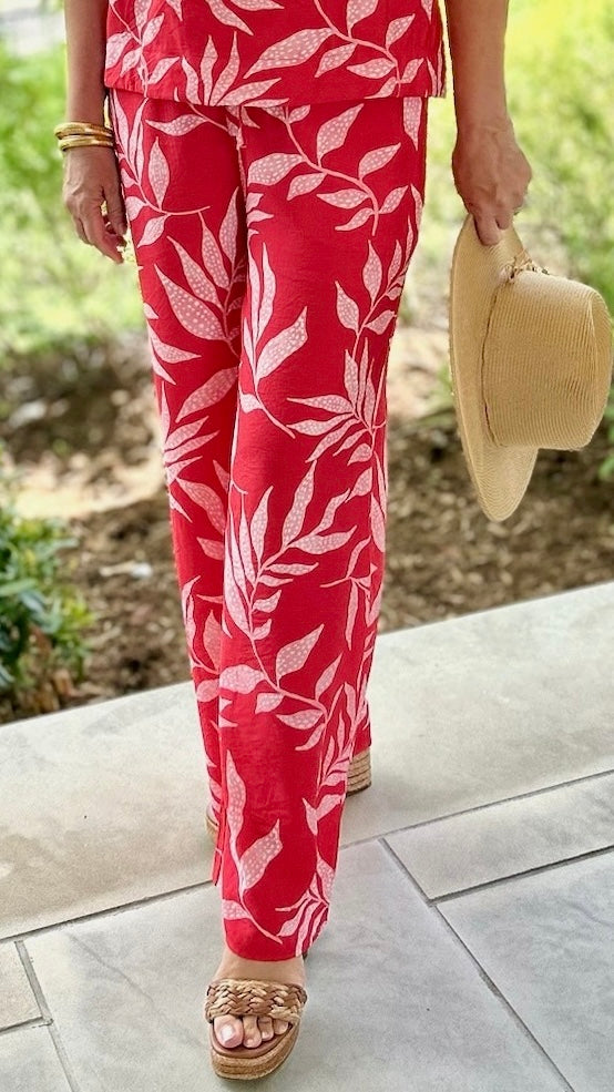 Elaine Red Leaf Print Pants