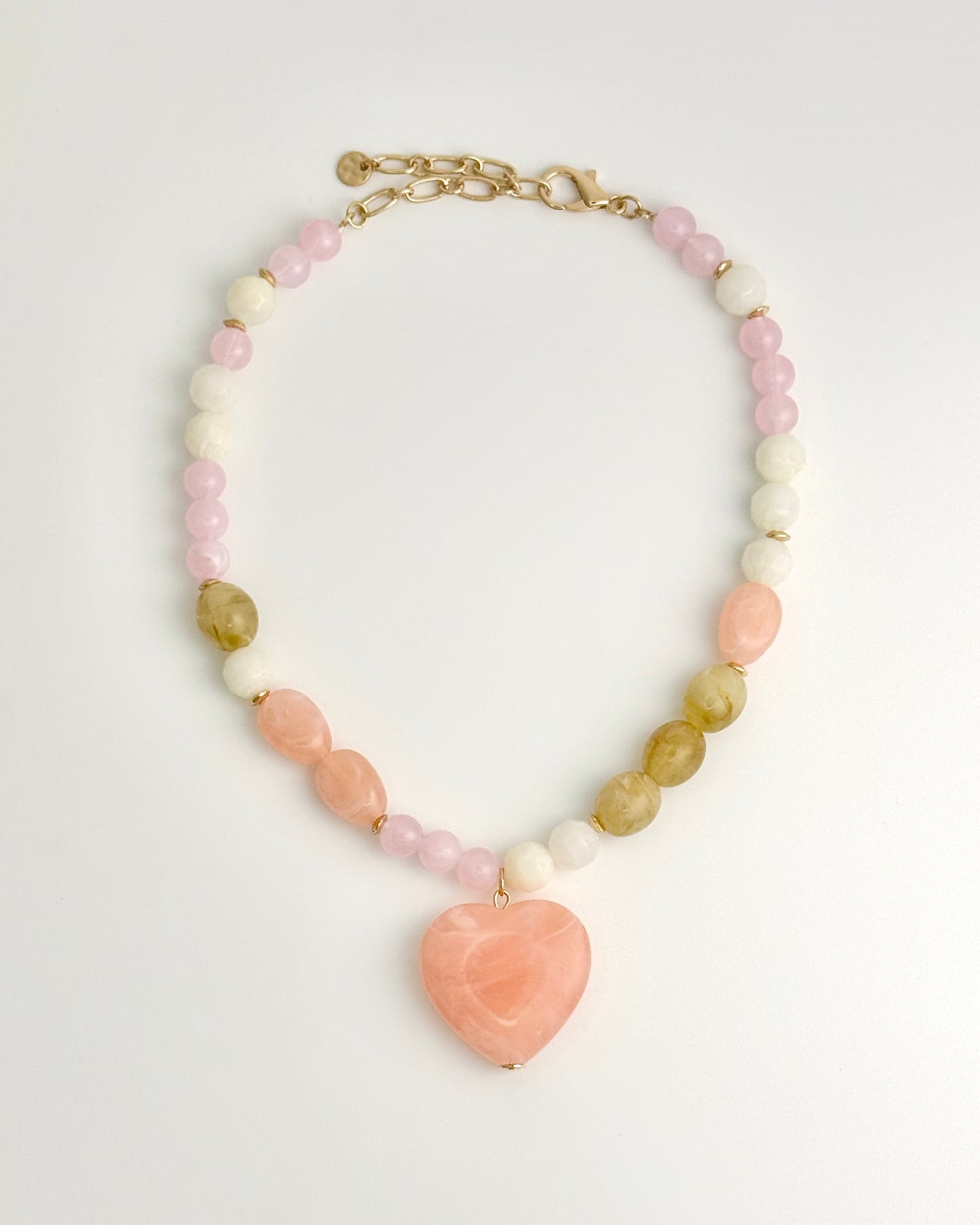 Peach Heart With Multi Colored Beads Necklace