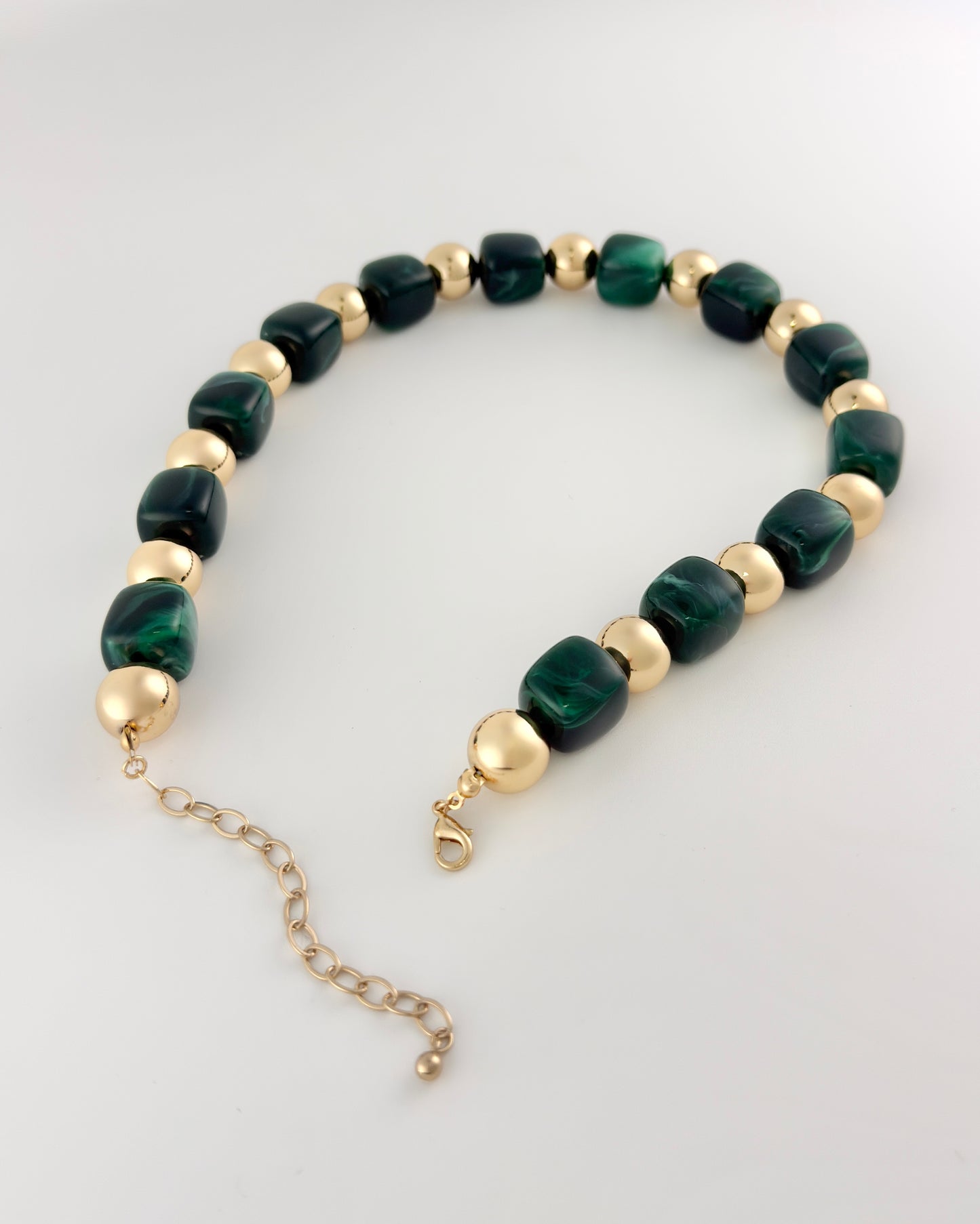 Gold & Emerald Green Bead Necklace
