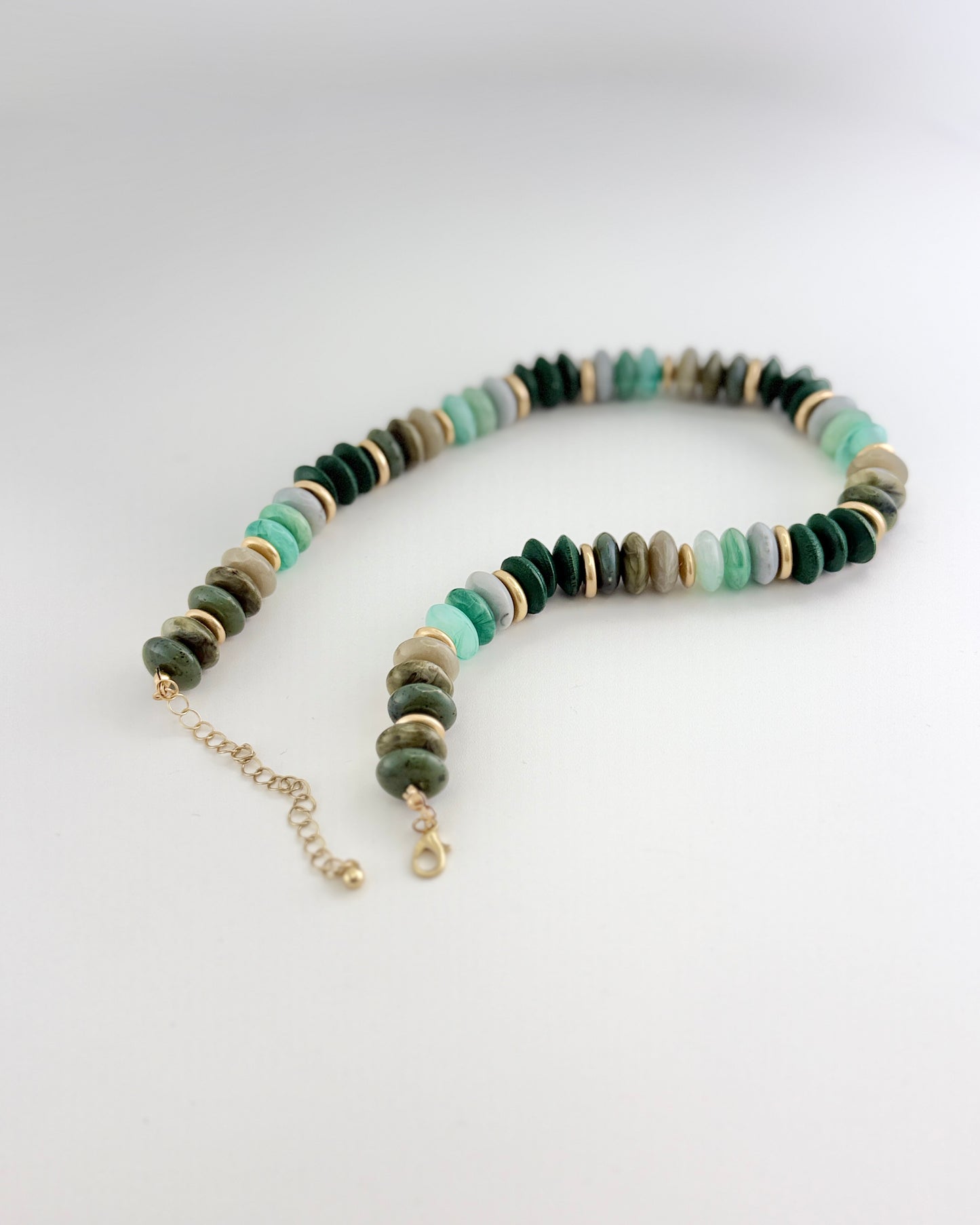 Multi Shaped Bead Necklace - Green