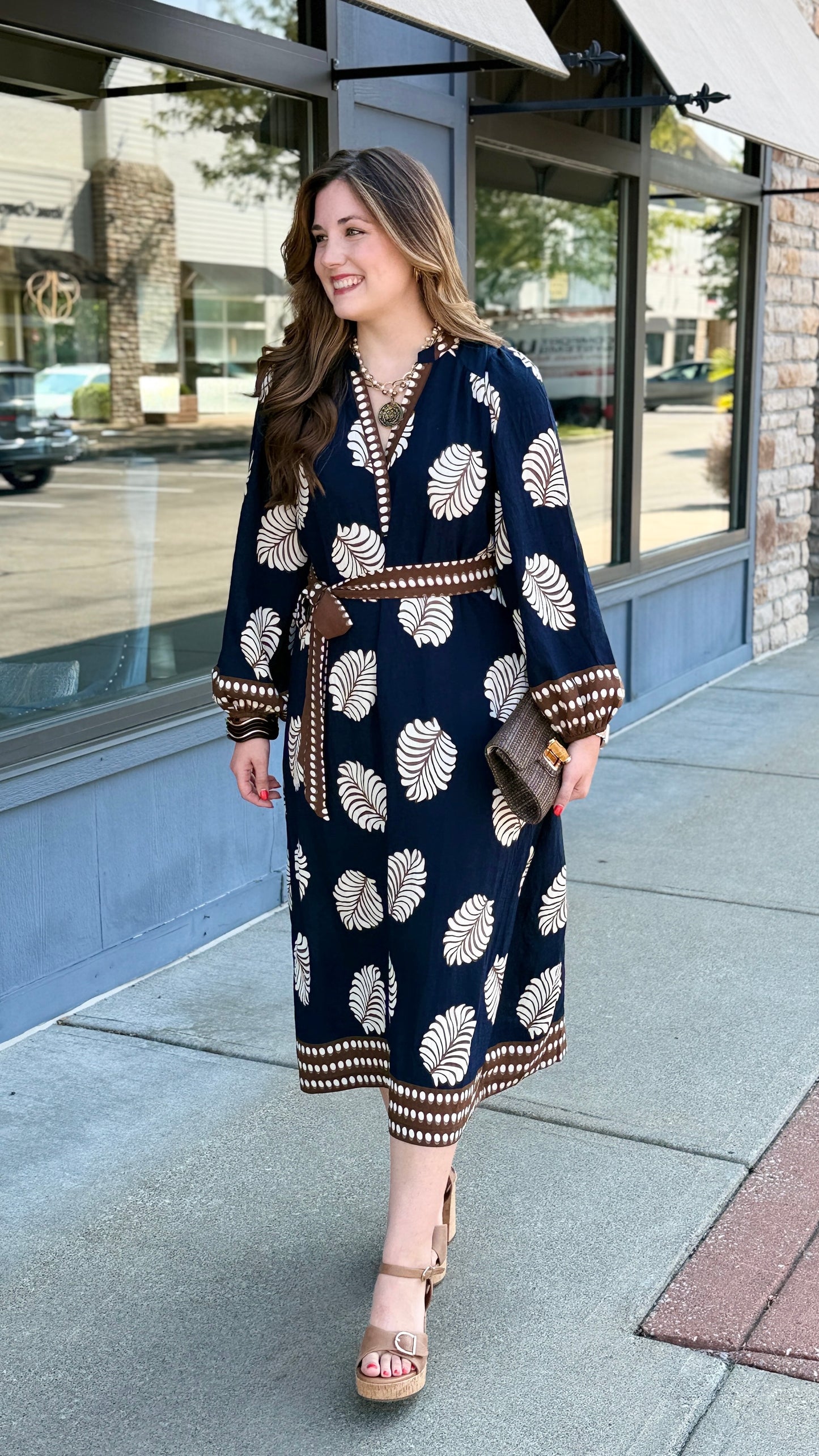 Nicole Border Print Midi Dress