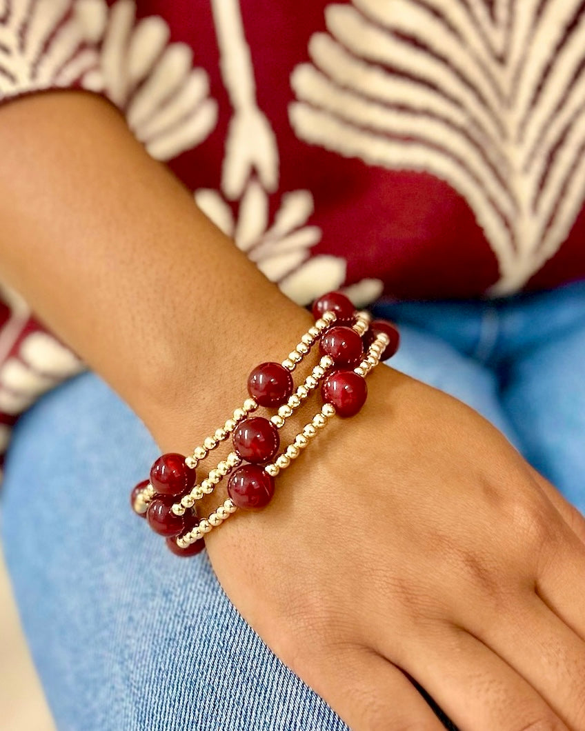 5 Row Marble Bracelet - Burgundy